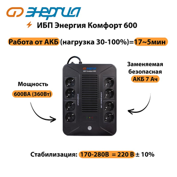 ИБП Комфорт 600 Энергия - ИБП и АКБ - ИБП для компьютера - Магазин сварочных аппаратов, сварочных инверторов, мотопомп, двигателей для мотоблоков ПроЭлектроТок